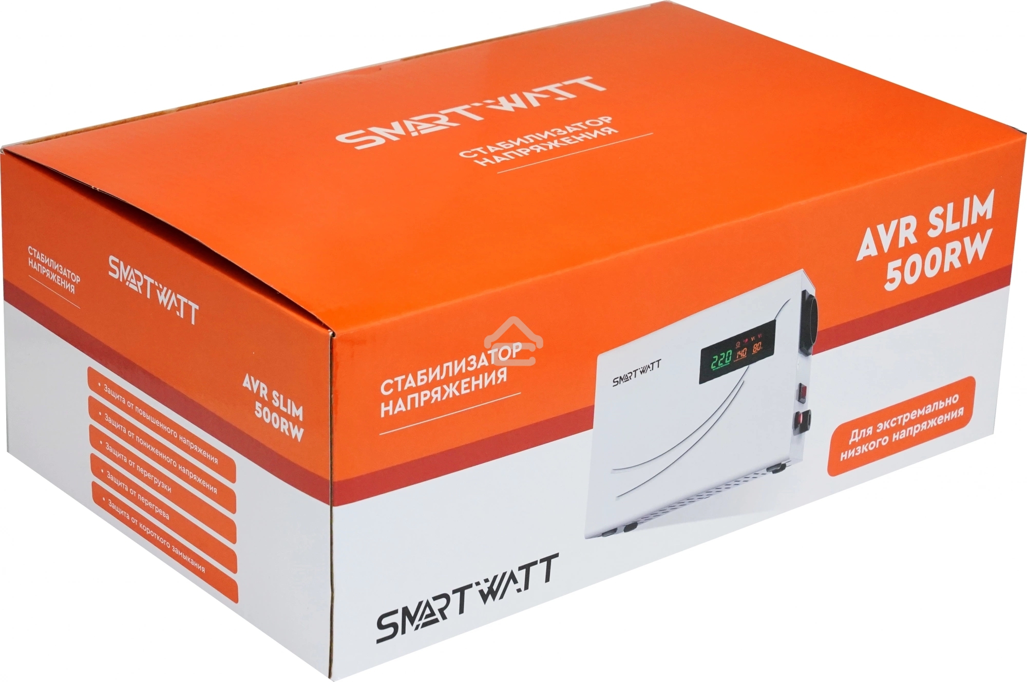 Настенный стабилизатор напряжения SMARTWATT AVR SLIM 500RW (100W - 260W, 500VA, 0.5 кВт, 50 Гц, розеток — 1, LED-диспле
