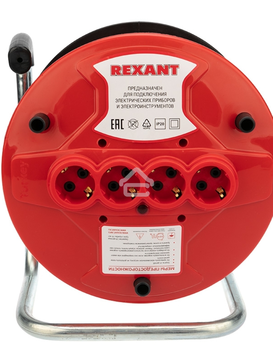 Удлинитель-шнур на катушке Rexant ПВС 3х1.0, 50 м, 4 гнезда, с/з, 10 А, 2200 Вт, IP20, оранжевый (Сделано в России)