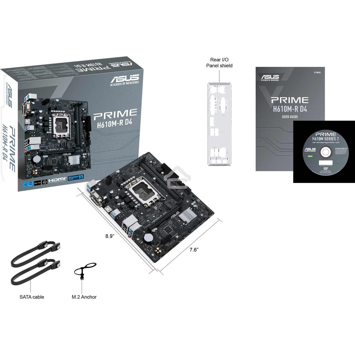 Материнская плата ASUS PRIME H610M-R D4-SI, LGA 1700, Intel H610, 2xDDR4, 4xSATA, 1xM.2 PCIe 3.0 x4, 1xPCIe 4.0 x16, 1xPCIe x1, 1xHDMI, 1xDVI, 1xVGA, 2xUSB-A 2.0, 2xUSB-A 3.2 Gen 1, 1x 1Gb LAN, 3x3.5 мм, 7.1, mATX