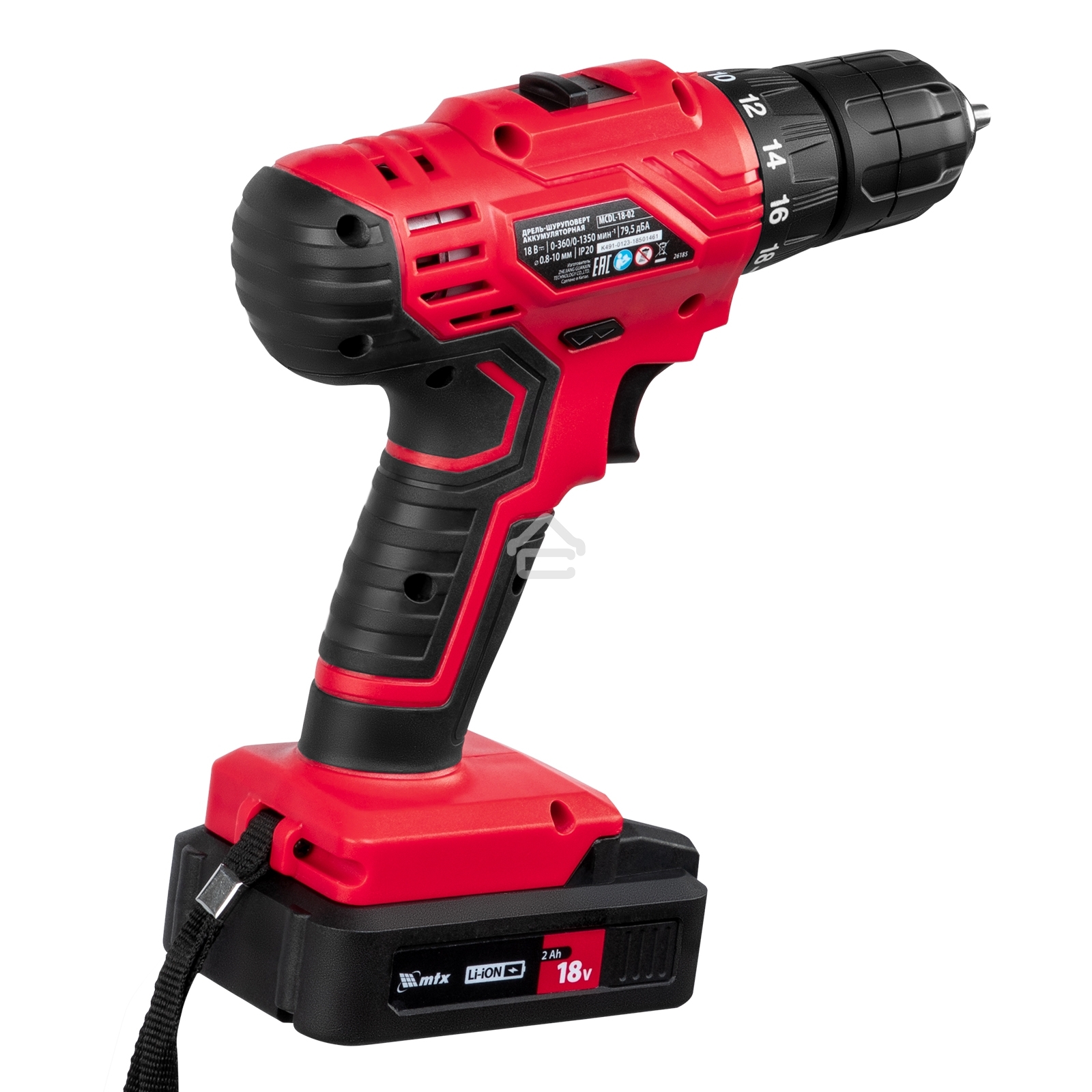 Дрель-шуруповерт аккумуляторная MTX MCDL-18-02, Аккумуляторная, 18В, 2 АКБ, Кейс