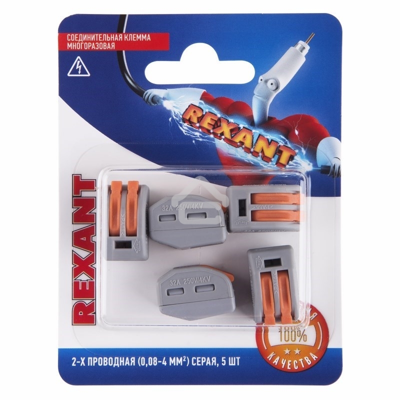 Соединительная клемма многоразовая Rexant 2-х проводная, серый (0,08-4 мм²), (5 шт.)