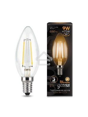 Светодиодная лампа LED GAUSS 103801109  Filament Свеча E14 9W 680lm 2700К 1/10/50