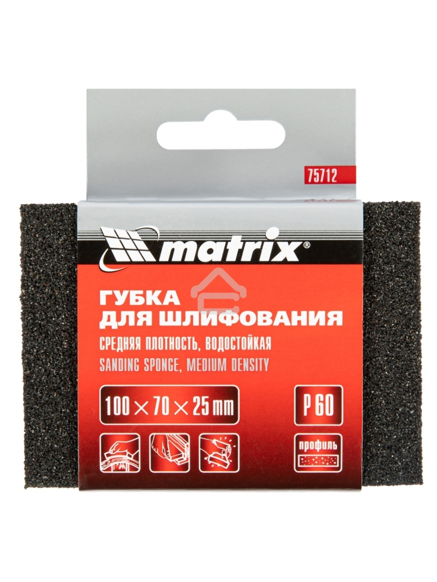 Губка для шлифования, 100 х 70 х 25 мм, средняя плотн., P 60 Matrix