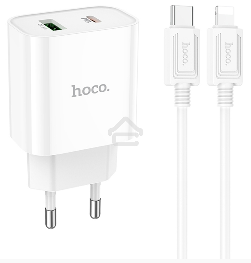 Блок питания (сетевой адаптер) HOCO C80A Plus с кабелем Type-C-Lightning, QC3.0, 20W, белый