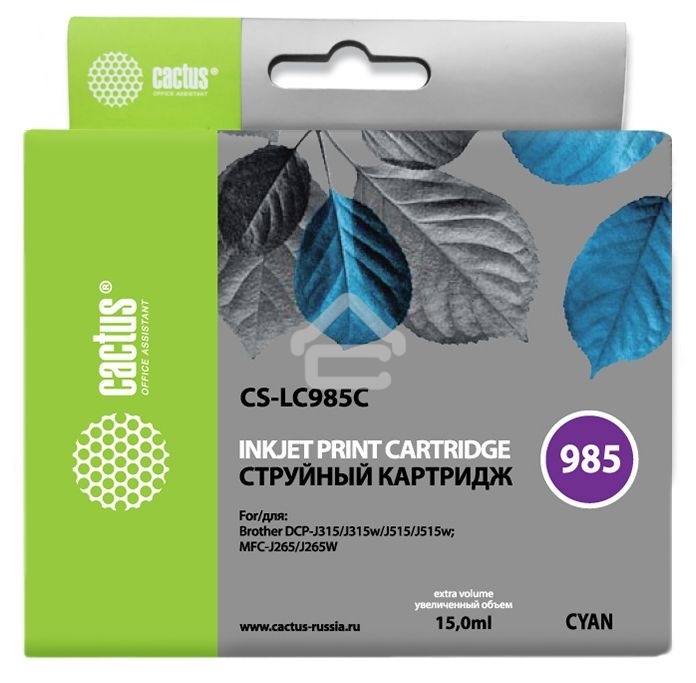 Картридж струйный Cactus CS-LC985C голубой (15 мл) для Brother DCPJ315W/DCPJ515W/MFCJ265W