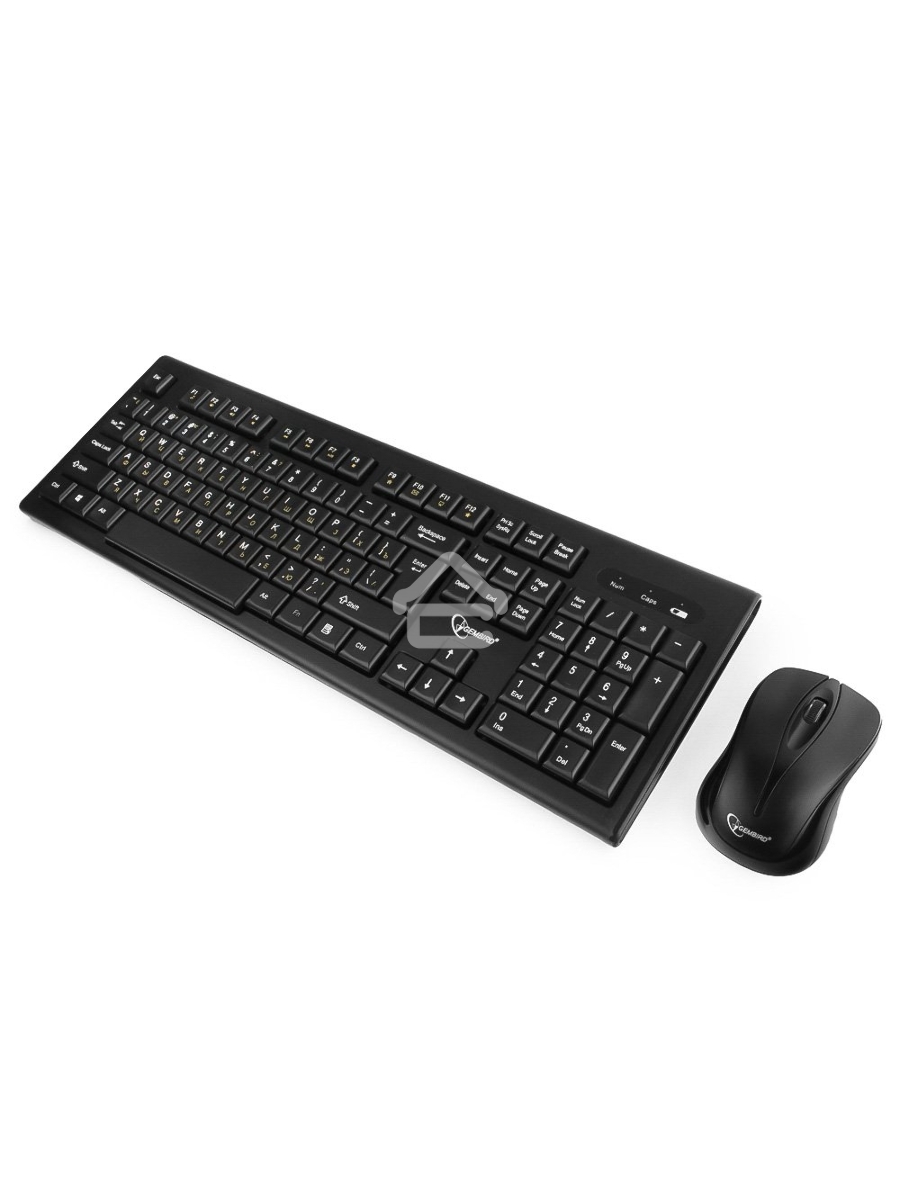 Комплект клавиатура+мышь беспроводные Gembird KBS-8002, 2.4ГГц, черный, 104 клавиши+2 кнопки+колесо кнопка, 1000DPI, батарейки в комплекте