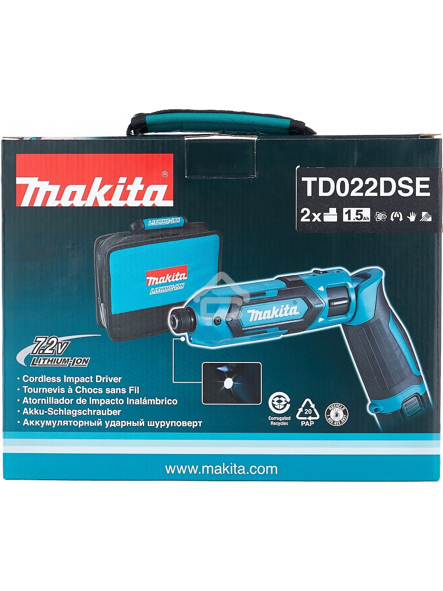 Отвертка MAKITA TD022DSEак уд 7.2В 2х1Ач Li-Ion 2450об/м 25Нм 1/4'' 0.56кг сумка подсветка