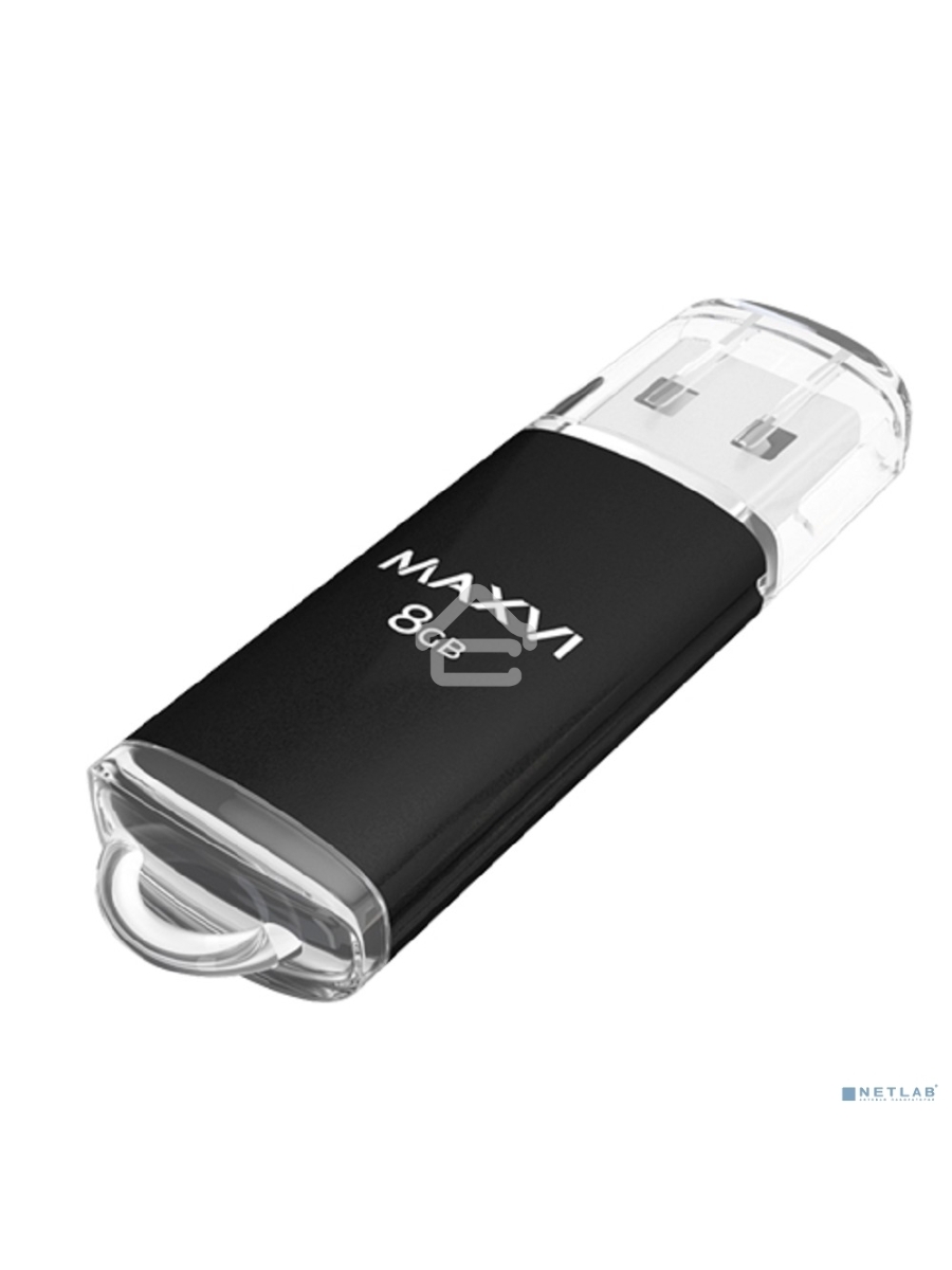 Флеш диск Maxvi MP 8GB USB 2.0 black, монолит с колпачком, металл + ABS пластик