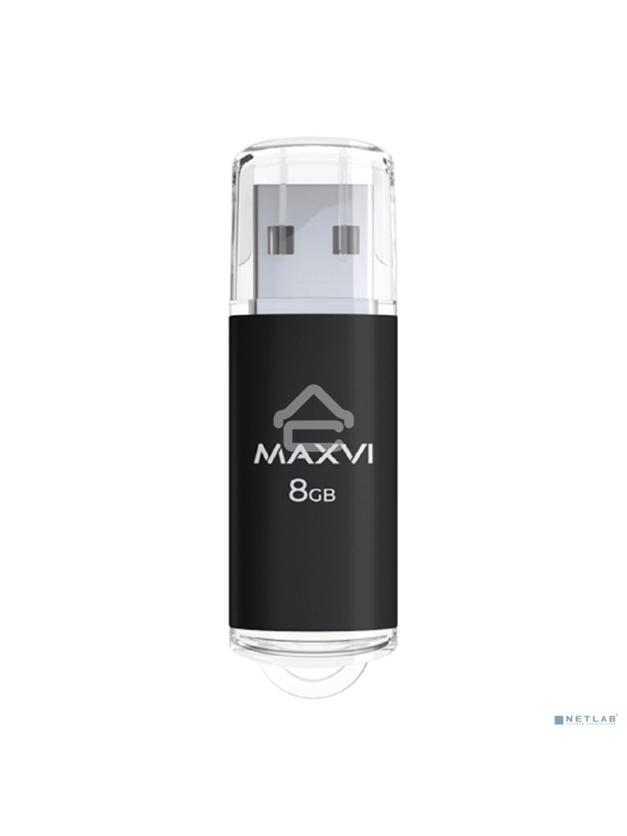 Флеш диск Maxvi MP 8GB USB 2.0 black, монолит с колпачком, металл + ABS пластик