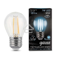 Лампа светодиодная Gauss LED Filament Шар E27 7W 580lm 4100K 1/10/50