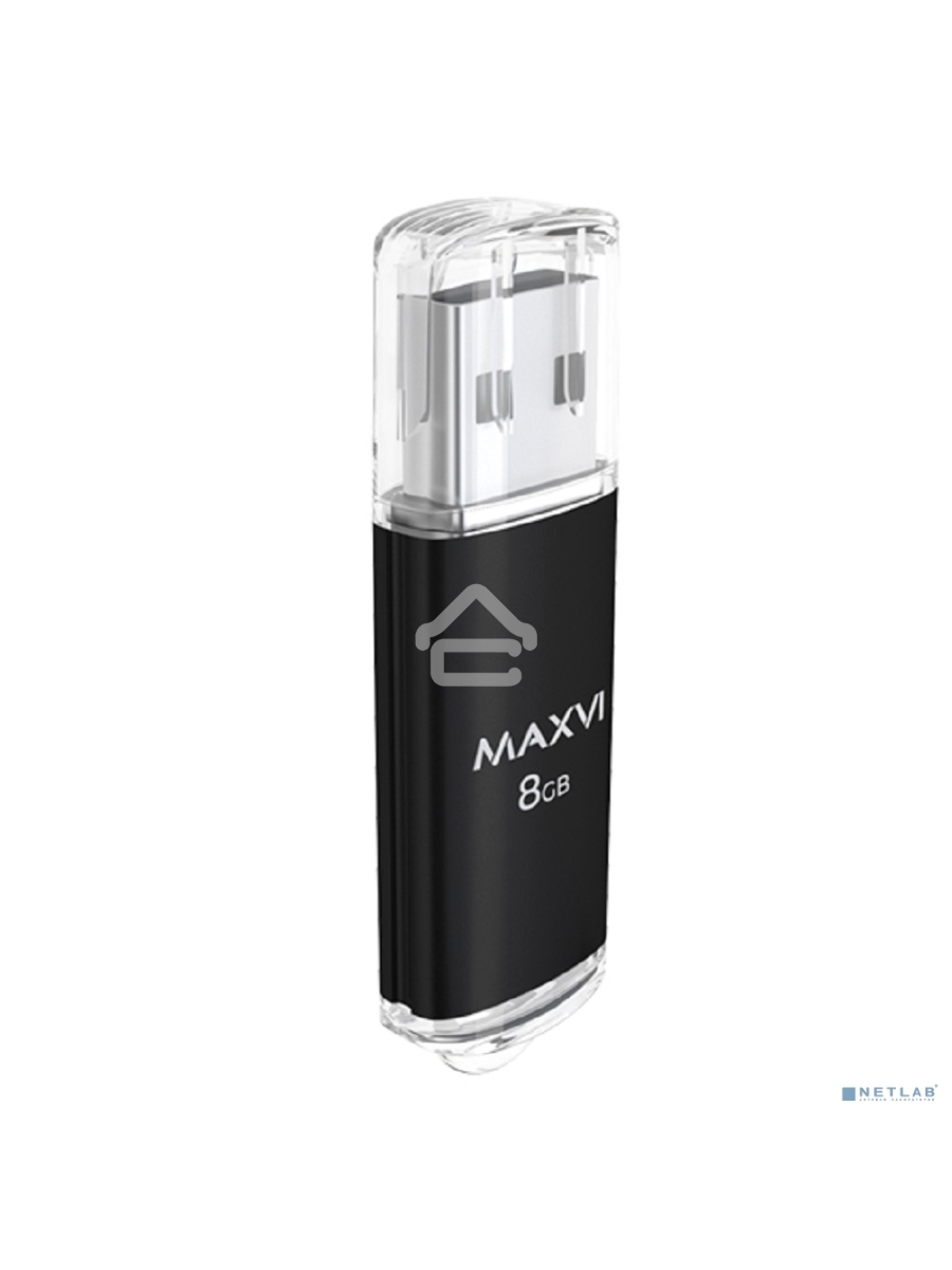 Флеш диск Maxvi MP 8GB USB 2.0 black, монолит с колпачком, металл + ABS пластик
