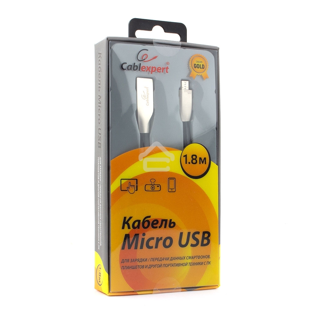 Кабель USB2.0 Cablexpert CC-G-mUSB01Bk-1.8M, AM/microB, серия Gold, длина 1.8м, черный, блистер
