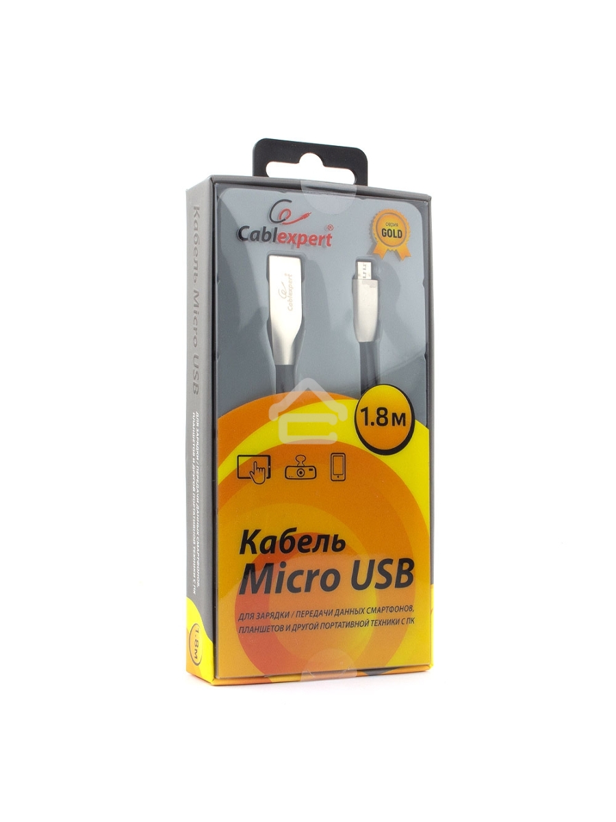 Кабель USB 2.0 Cablexpert CC-G-mUSB01Bk-1.8M, AM/microB, серия Gold, длина 1.8м, черный, блистер
