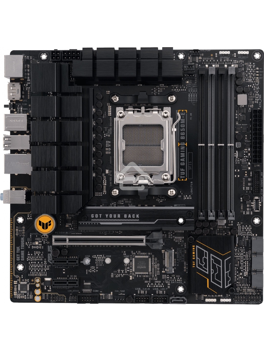 Материнская плата ASUS TUF GAMING B650M-E, AM5, AMD B650, 4xDDR5, 4xSATA, 2xM.2, 1xPCIe 4.0 x16, 2xPCIe x1, 2xDP, 1xHDMI, 1x 2.5Gb LAN, 1xUSB-A 3.2 Gen 2, 2xUSB-A 3.2 Gen 1, 4xUSB 2.0, 1xUSB-C 3.2 Gen 2, 3x3.5 мм, 7.1, mATX