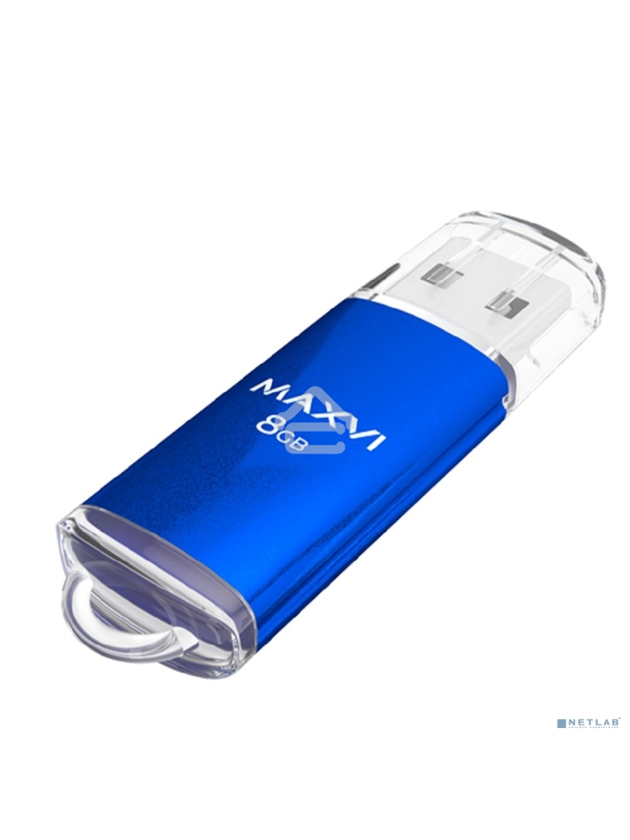 Флеш диск Maxvi MP 8GB USB 2.0 blue, монолит с колпачком, металл + ABS пластик