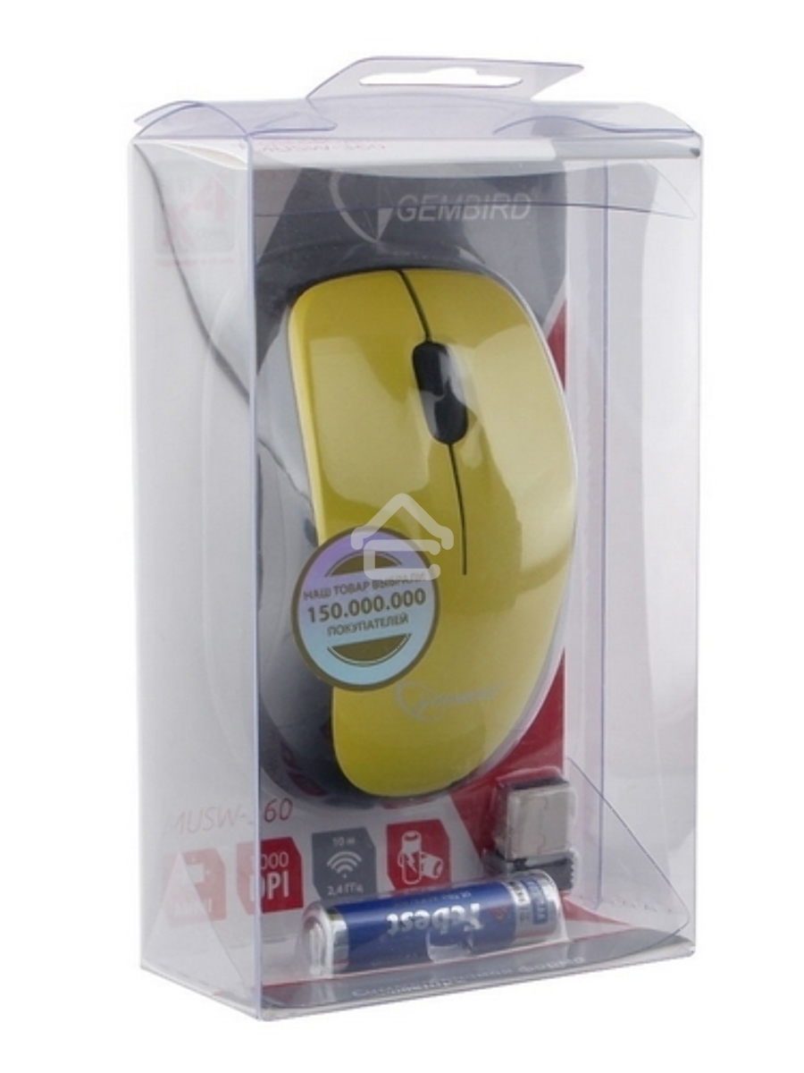 Мышь беспроводная Gembird MUSW-360-LM желтый, 1000 dpi, радиоканал, USB, кнопки - 3