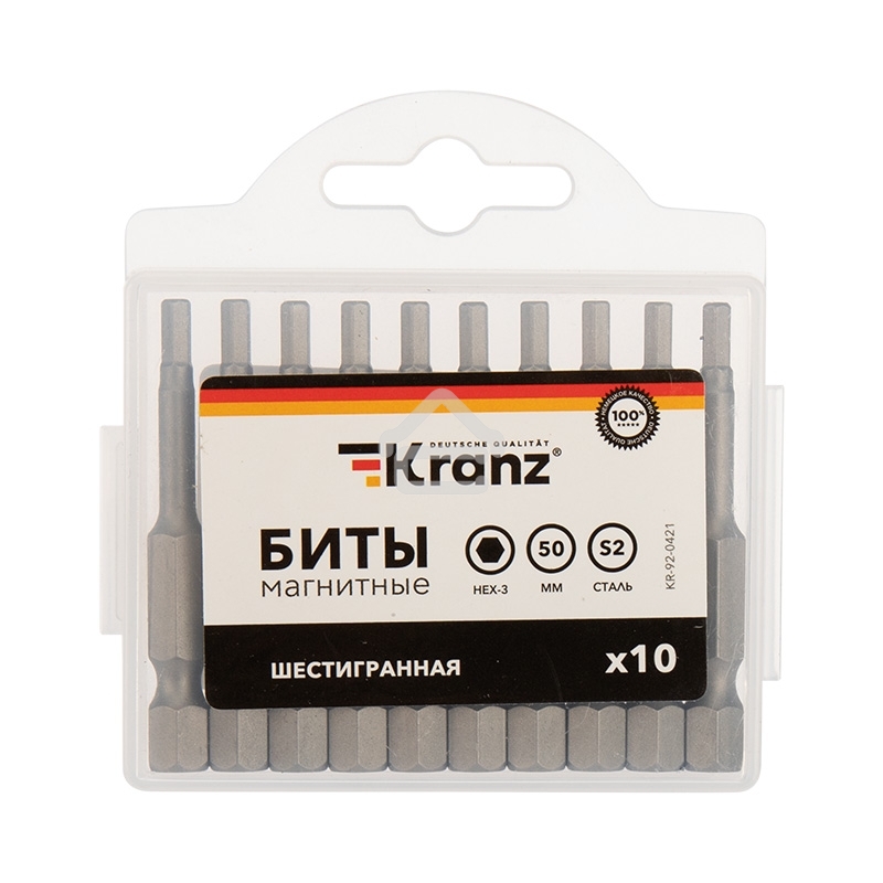 Бита шестигранная Kranz HEX-3х50 мм для шуруповерта (упак. 10 шт.)
