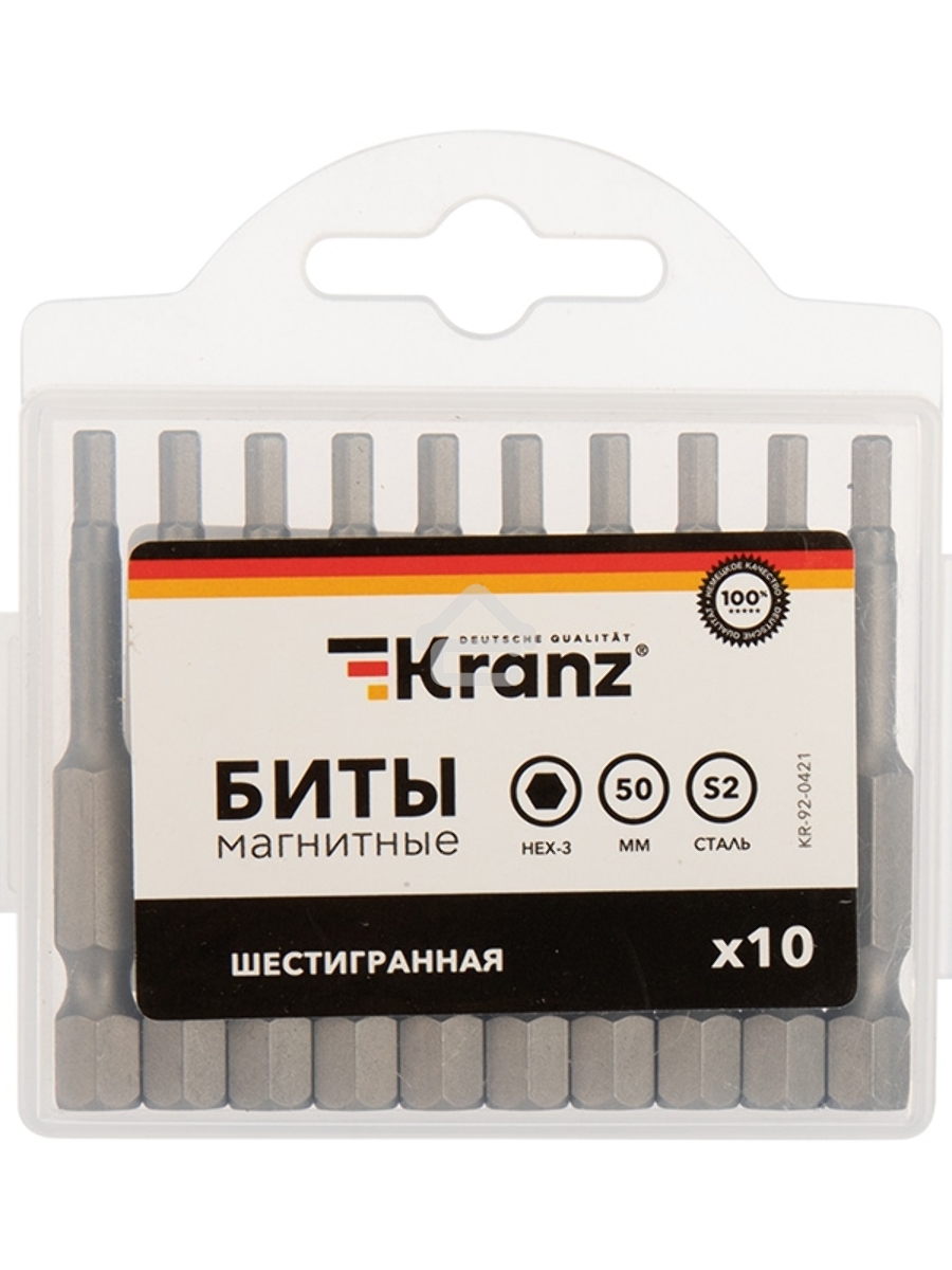 Бита шестигранная HEX-3х50 мм для шуруповерта (упак. 10 шт.) Kranz