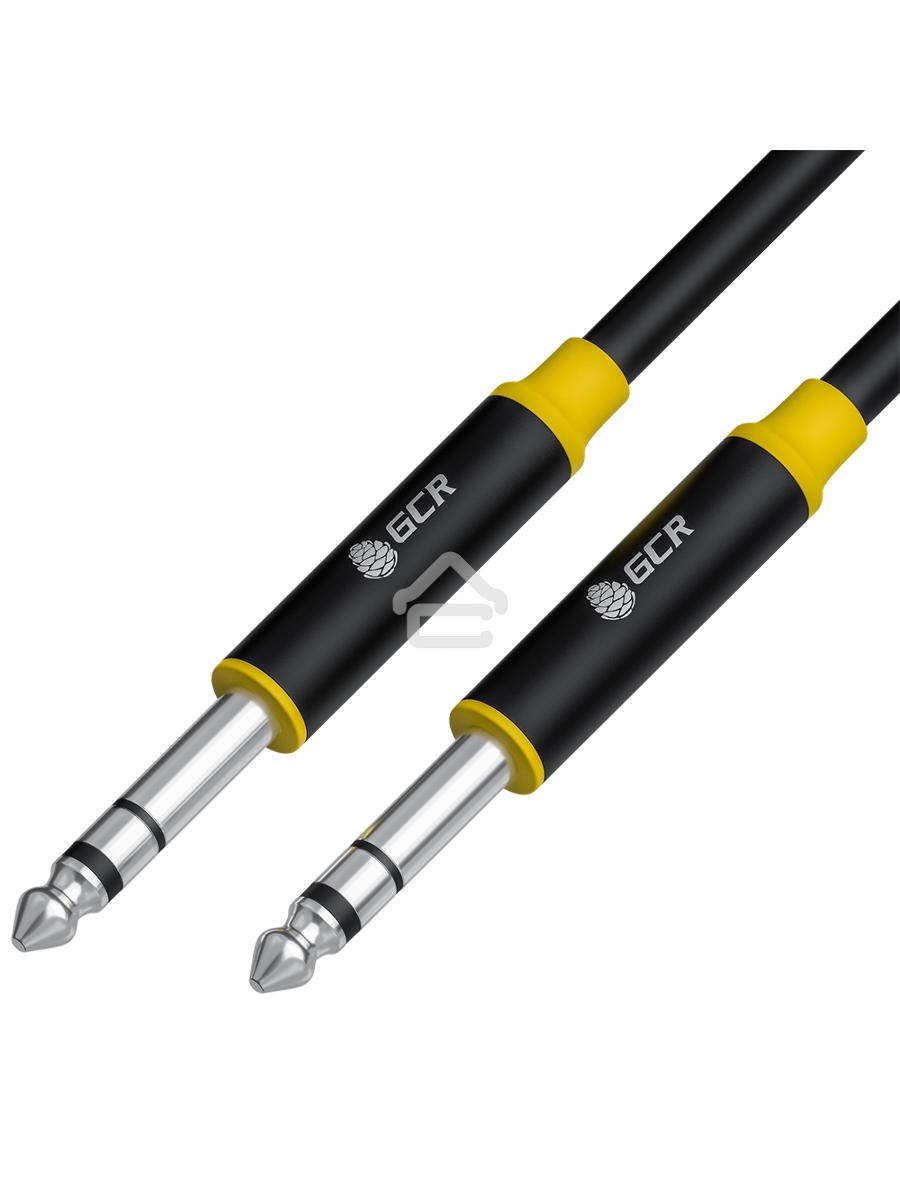 Кабель GCR 3.0m аудио STEREO jack 6,35mm/jack 6,35mm черный, AL case черный, желтая окантовка, M/M