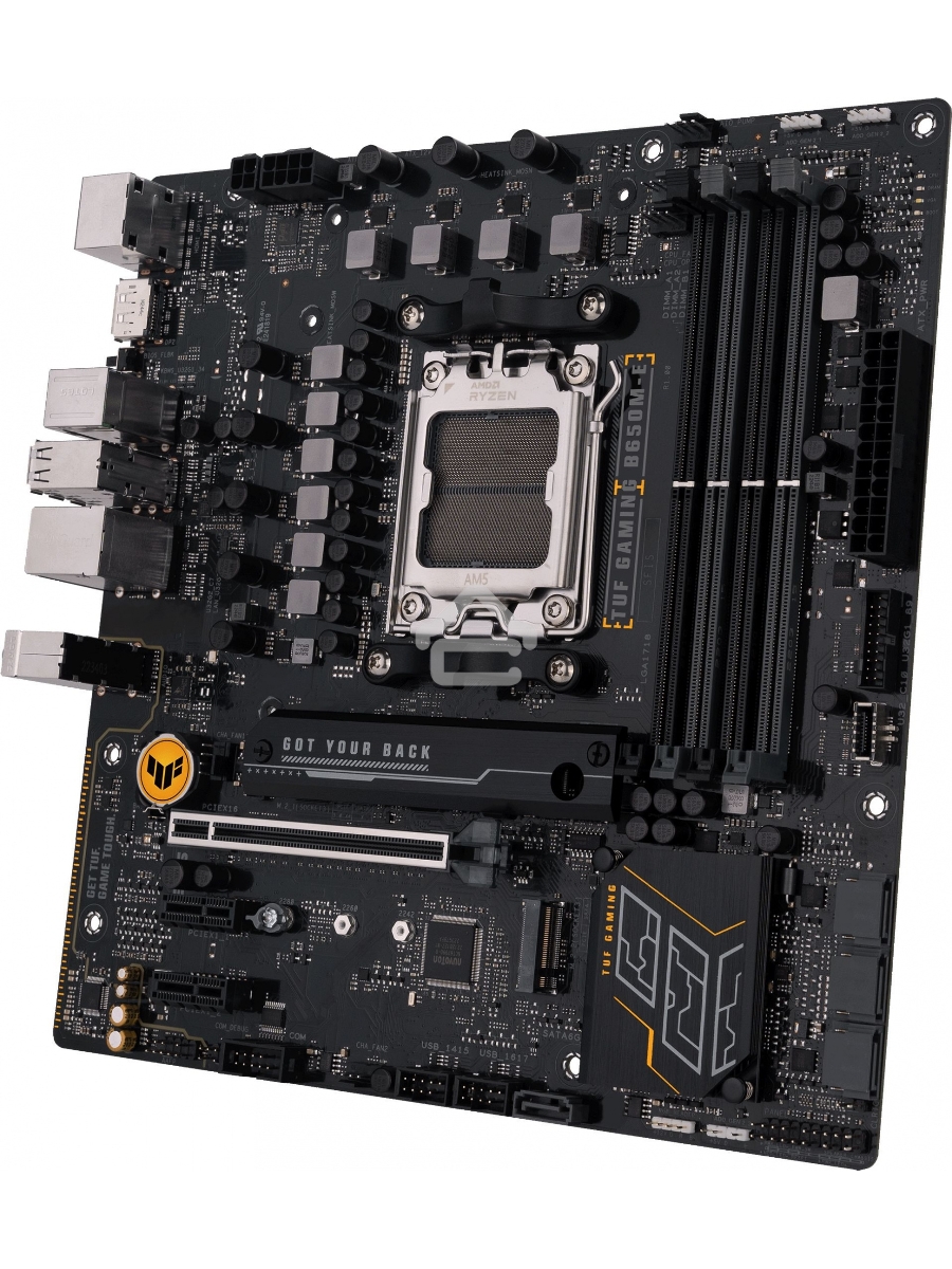 Материнская плата ASUS TUF GAMING B650M-E, AM5, AMD B650, 4xDDR5, 4xSATA, 2xM.2, 1xPCIe 4.0 x16, 2xPCIe x1, 2xDP, 1xHDMI, 1x 2.5Gb LAN, 1xUSB-A 3.2 Gen 2, 2xUSB-A 3.2 Gen 1, 4xUSB 2.0, 1xUSB-C 3.2 Gen 2, 3x3.5 мм, 7.1, mATX