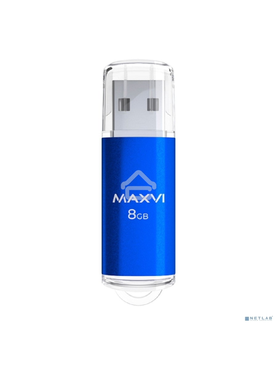 Флеш диск Maxvi MP 8GB USB 2.0 blue, монолит с колпачком, металл + ABS пластик