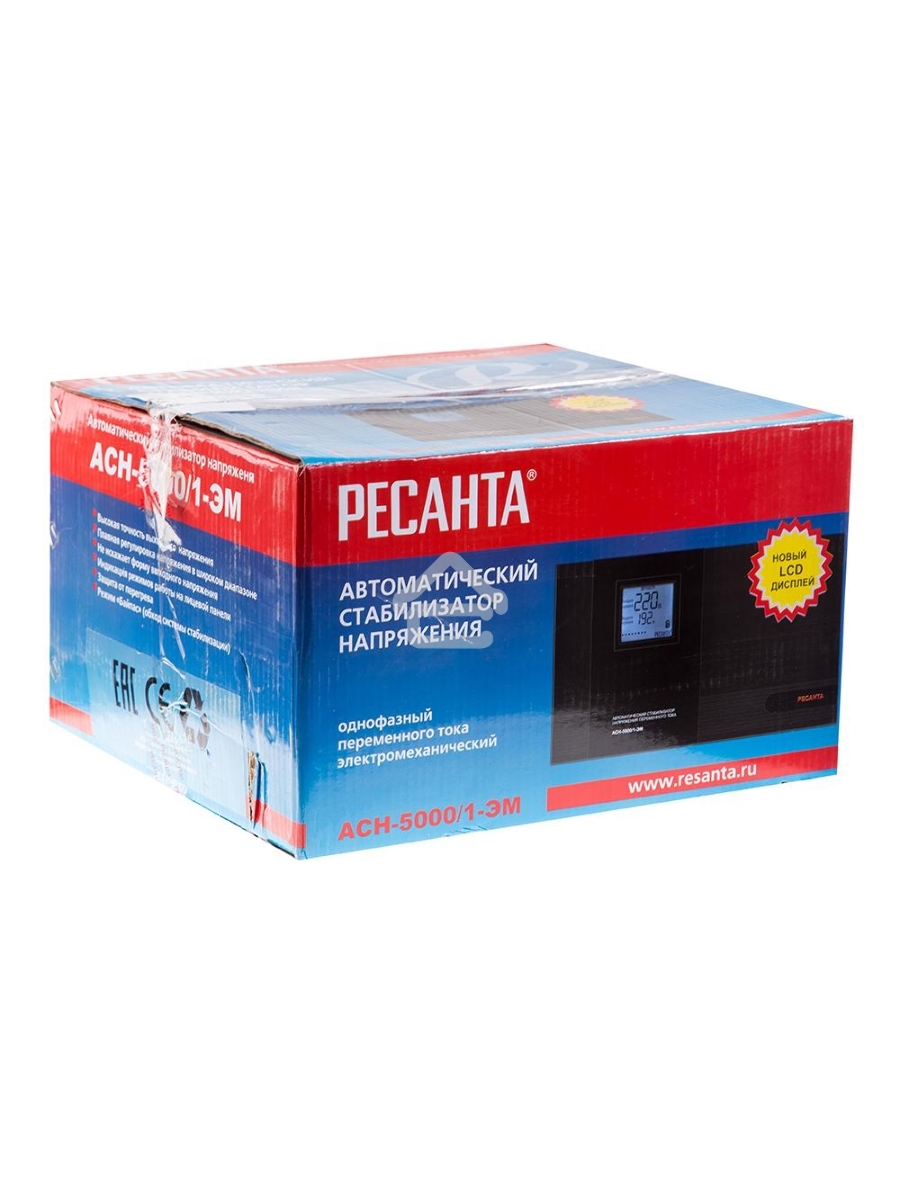 Стабилизатор Ресанта АСН-5 000/1-ЭМ 63/1/6 {220В±2%, Габариты 395х235х183, Вес 18 кг}