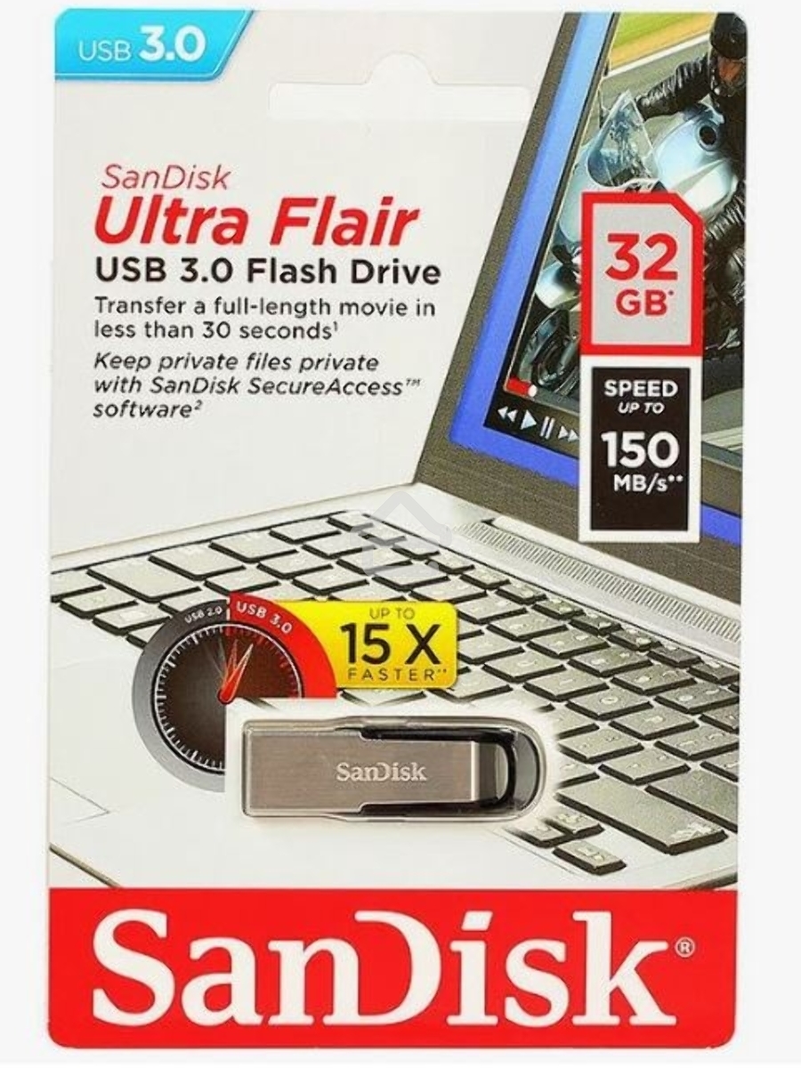 Флеш диск Sandisk 32Gb Cruzer Ultra Flair SDCZ73-032G-G46 USB3.0 серебристый/черный