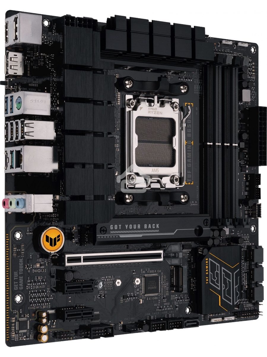 Материнская плата ASUS TUF GAMING B650M-E, AM5, AMD B650, 4xDDR5, 4xSATA, 2xM.2, 1xPCIe 4.0 x16, 2xPCIe x1, 2xDP, 1xHDMI, 1x 2.5Gb LAN, 1xUSB-A 3.2 Gen 2, 2xUSB-A 3.2 Gen 1, 4xUSB 2.0, 1xUSB-C 3.2 Gen 2, 3x3.5 мм, 7.1, mATX