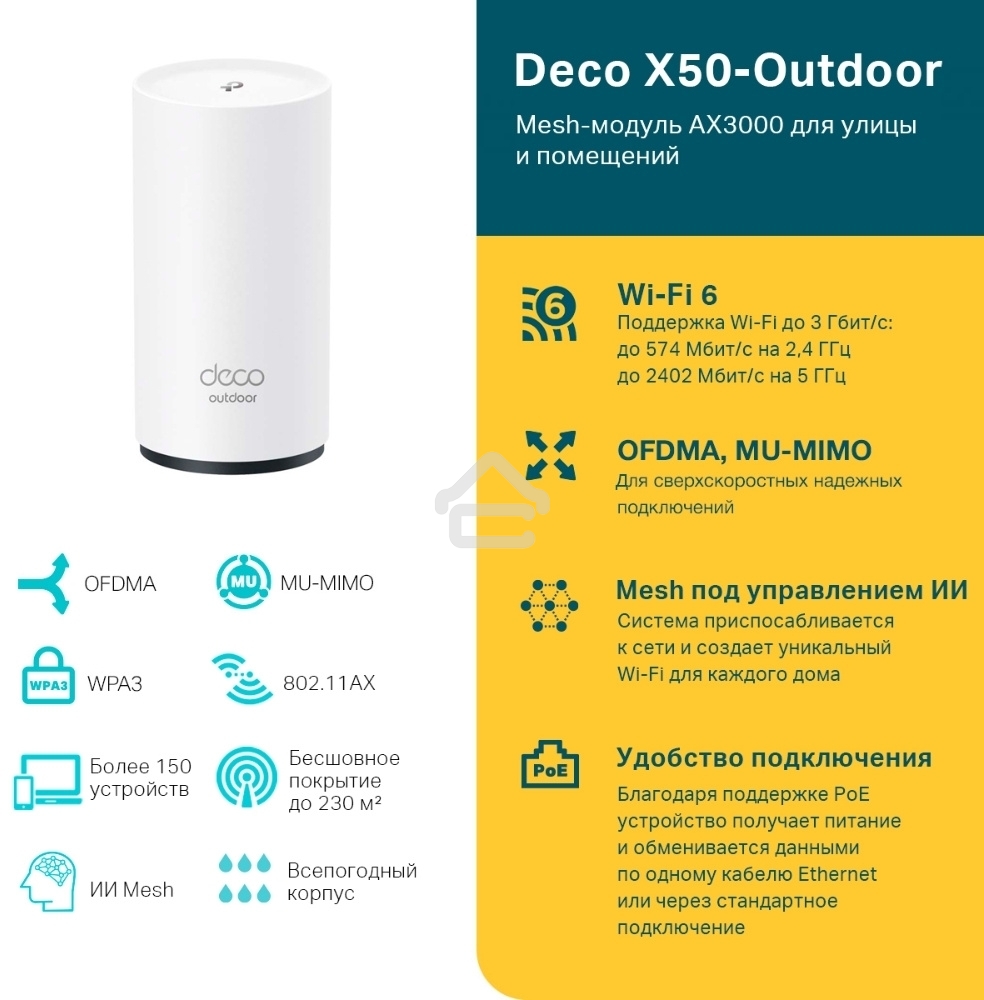 Модуль Mesh Wi-Fi 6 TP-Link Deco X50-Outdoor(1-pack) AX3000 для улицы и помещений