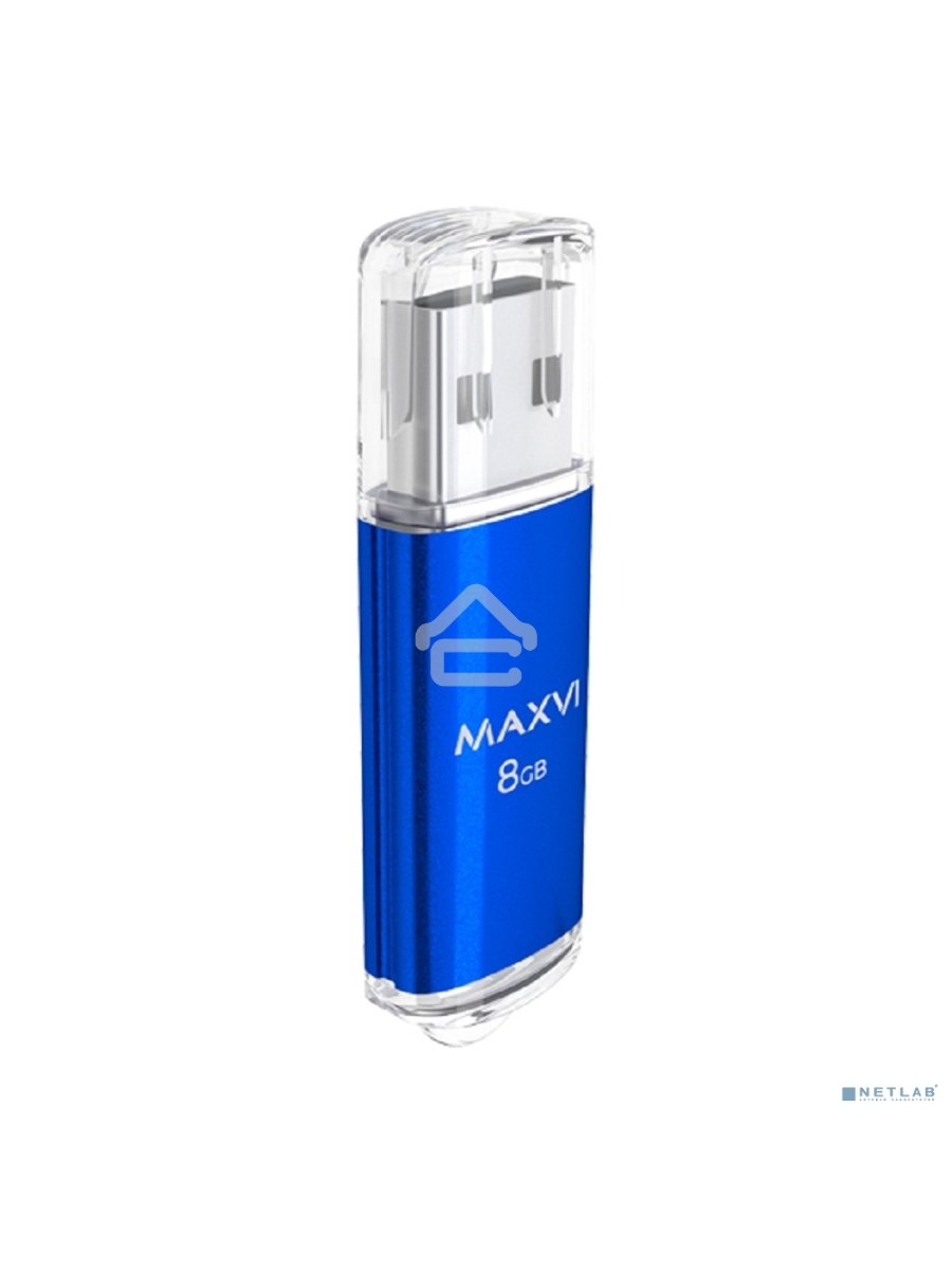 Флеш диск Maxvi MP 8GB USB 2.0 blue, монолит с колпачком, металл + ABS пластик
