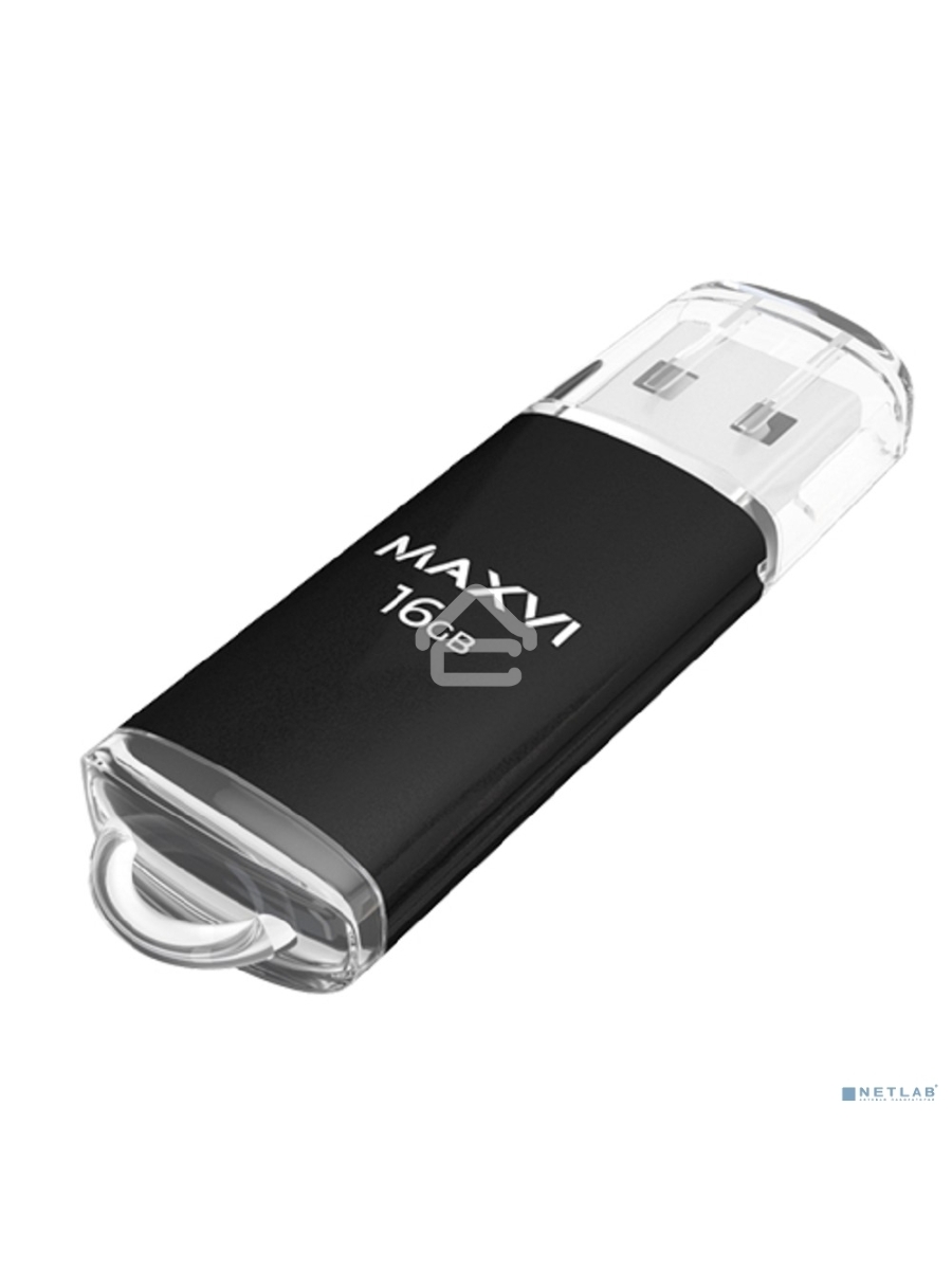 Флеш диск Maxvi MP 16GB USB 2.0 black, монолит с колпачком, металл + ABS пластик