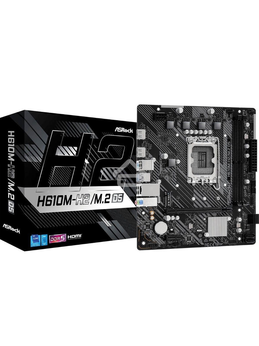 Материнская плата ASRock H610M-H2/M.2 D5, LGA 1700, Intel H610, 2xDDR5, 4xSATA, 1xM.2, 1xPCIe 4.0 x16, 1xPCIe x1, 2xHDMI, 1x 1Gb LAN, 4xUSB-A 2.0, 2xUSB-A 3.2 Gen 1, 3x3.5 мм, 7.1, mATX