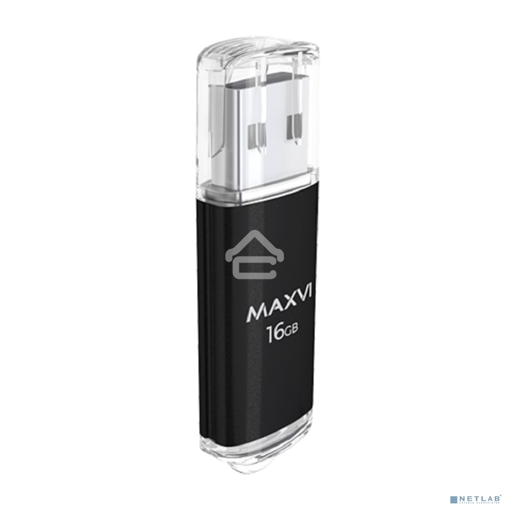 Флешка USB R/W Maxvi MP 16GB USB 2.0 black, монолит с колпачком, металл + ABS пластик