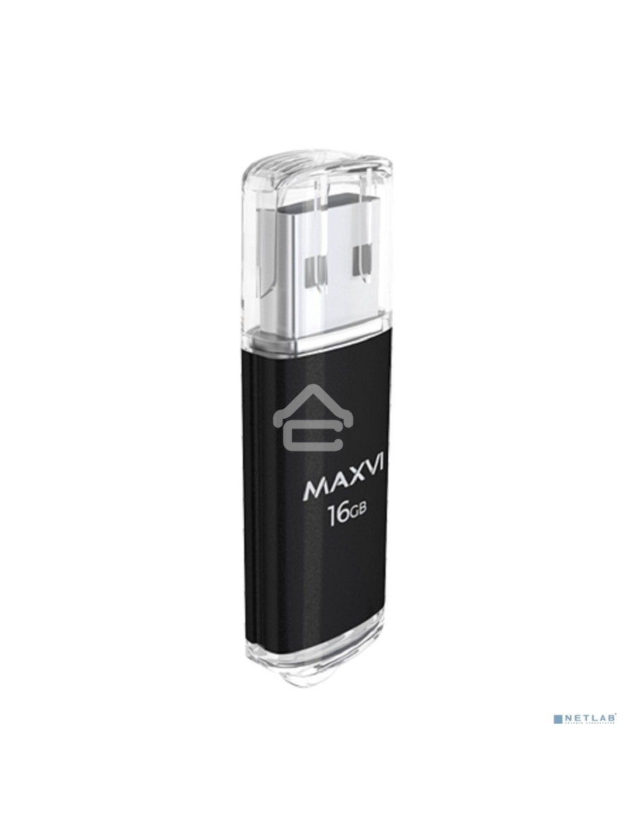 Флеш диск Maxvi MP 16GB USB 2.0 black, монолит с колпачком, металл + ABS пластик