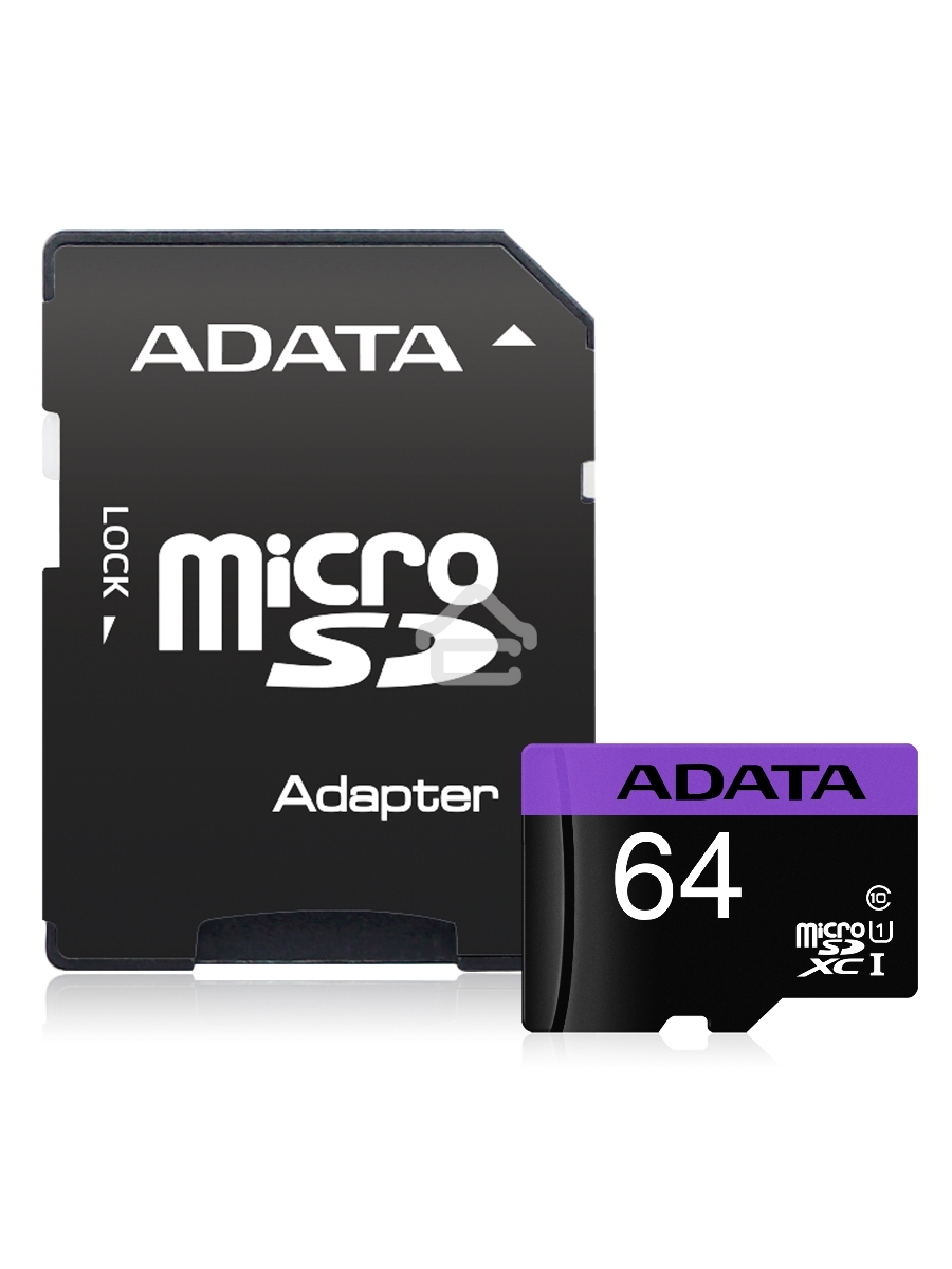 Флеш карта microSDXC 64GB ADATAUHS-1 CL10 (AUSDX64GUICL10-RA1) + SD adaptor