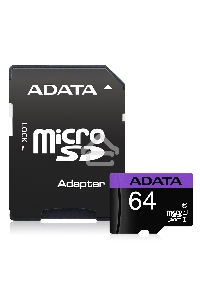 Флеш карта microSDXC 64GB ADATA  UHS-1 CL10 (AUSDX64GUICL10-RA1) + SD adaptor