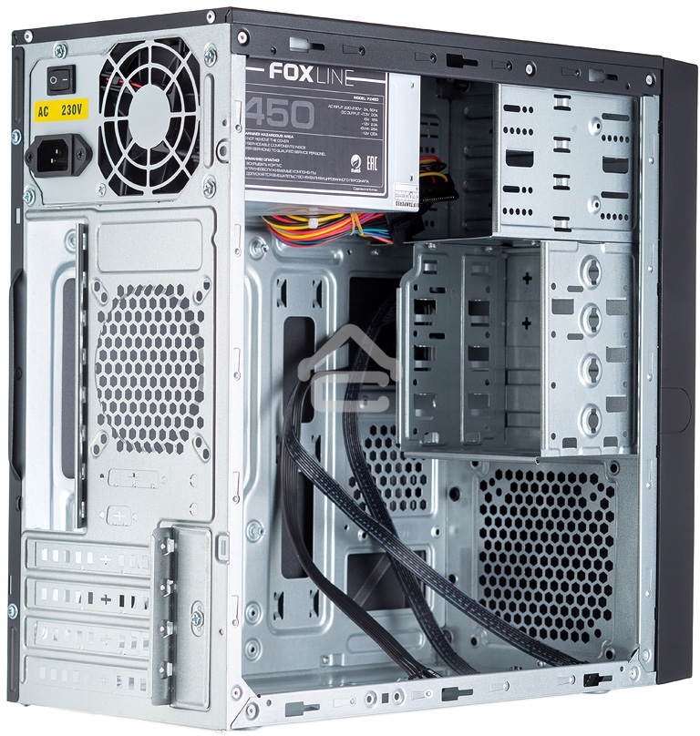 Компьютерный корпус с блоком питания 450Вт. Case Foxline FL-733, mATX, 2x5.25EXT, 2x3.5EXT, 5x3.5INT, 2xUSB 2.0, HDA, w/o FAN, w/450W ATX PSU, w/1.2m EU pwr cord
