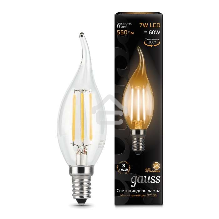 Лампа светодиодная Filament Свеча на ветру E14 7Вт 2700К Gauss 104801107