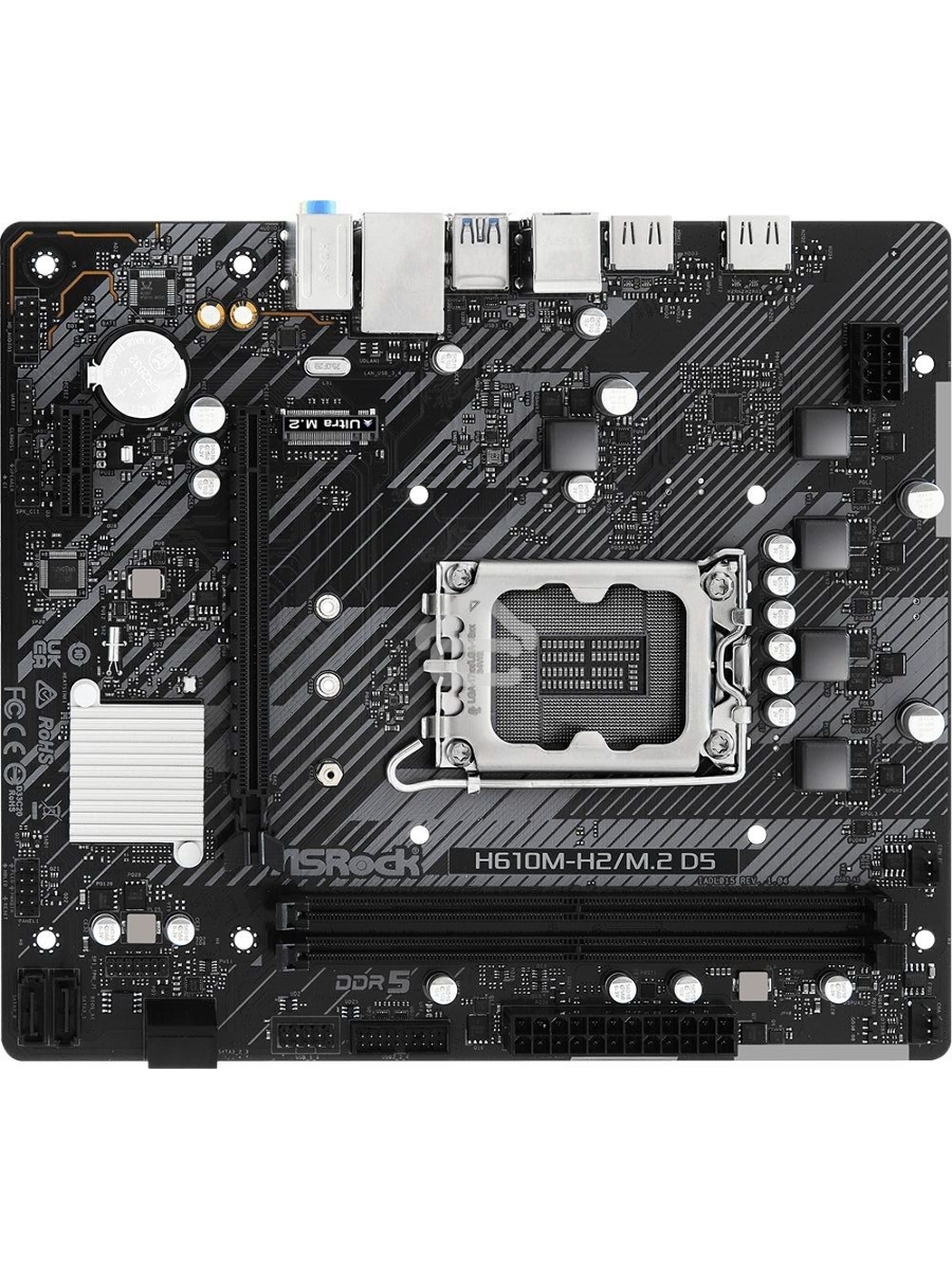Материнская плата ASRock H610M-H2/M.2 D5, LGA 1700, Intel H610, 2xDDR5, 4xSATA, 1xM.2, 1xPCIe 4.0 x16, 1xPCIe x1, 2xHDMI, 1x 1Gb LAN, 4xUSB-A 2.0, 2xUSB-A 3.2 Gen 1, 3x3.5 мм, 7.1, mATX