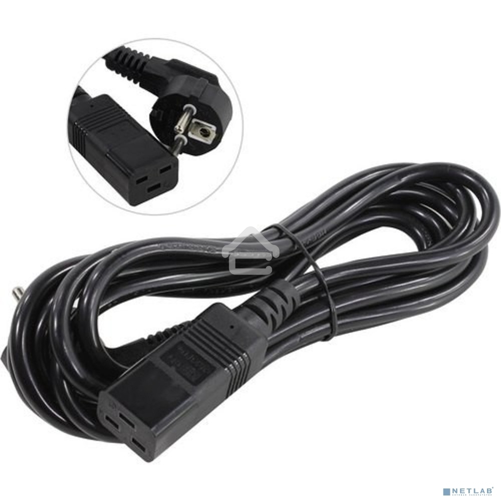 Кабель питания ExeGate Power PC19-3P (Евровилка Schuko->С19) VDE-250V-3*1.5-CU, черный, 16А, 3м