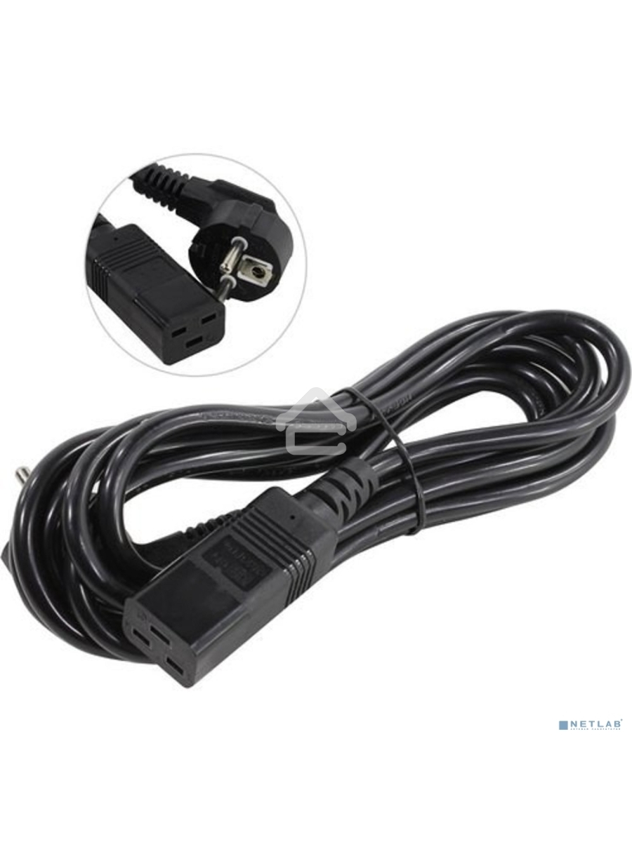 Кабель питания ExeGate Power PC19-3P (Евровилка Schuko->С19) VDE-250V-3*1.5-CU, черный, 16А, 3м