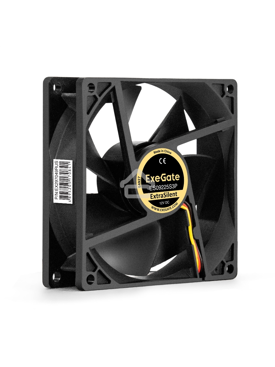 Вентилятор 12В DC ExeGate ExtraSilent ES09225S3P (92x92x25 мм, Sleeve bearing (подшипник скольжения), 3pin, 2000RPM, 25dBA)