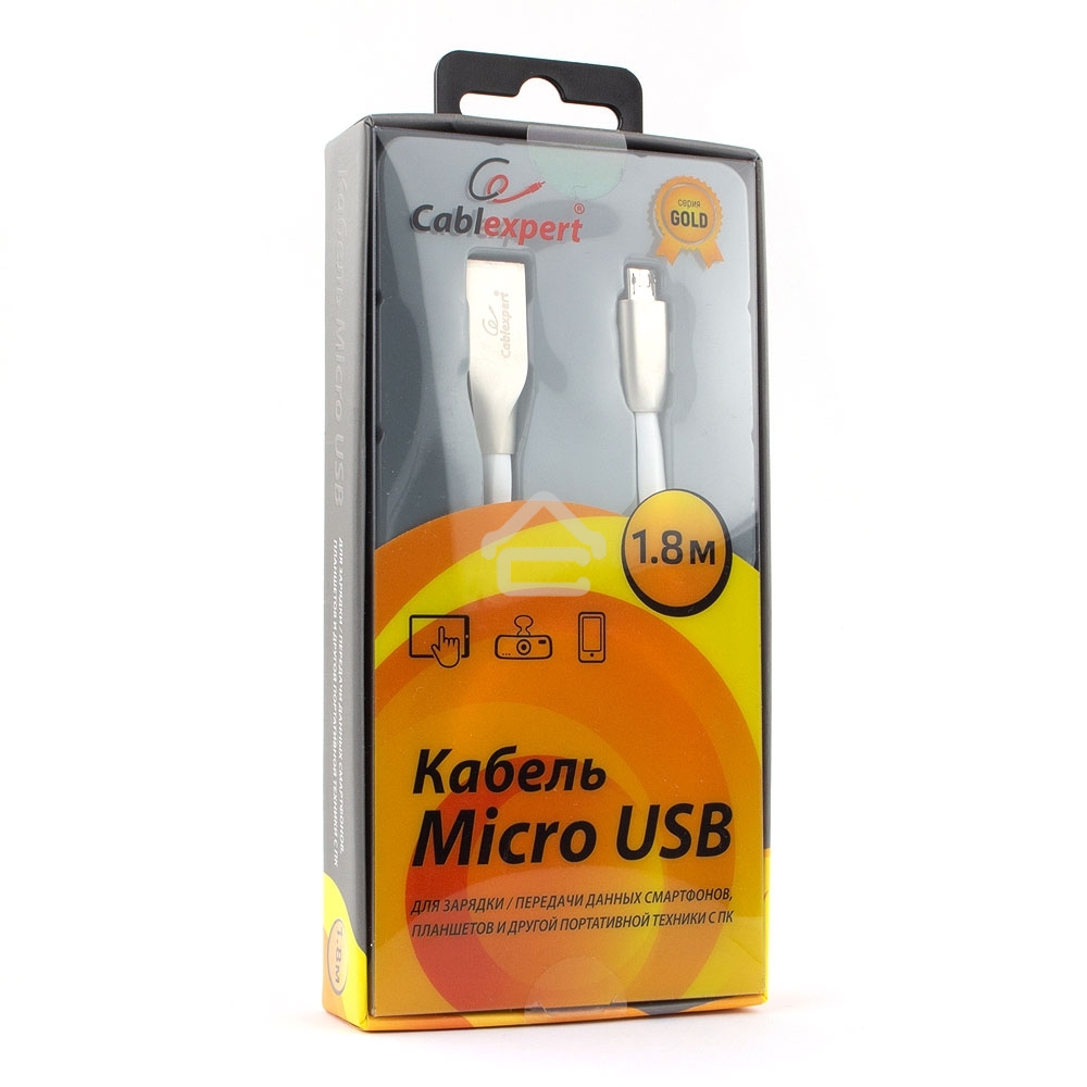 Кабель USB2.0 Cablexpert CC-G-mUSB01W-1.8M, AM/microB, серия Gold, 1.8м, белый, блистер