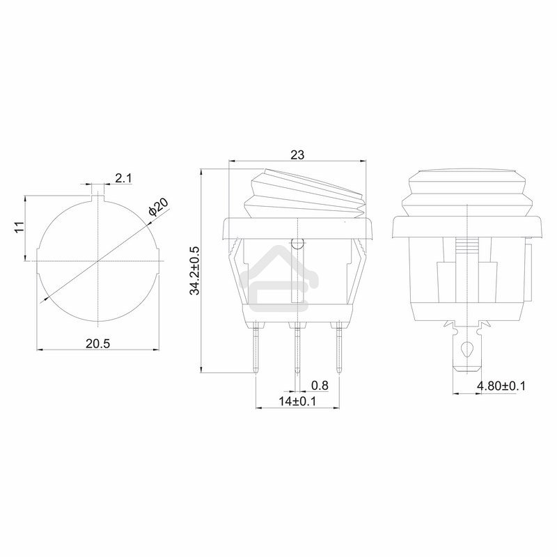 Выключатель клавишный Rexant круглый 250V 6А (3c) ON-OFF зеленый с подсветкой ВЛАГОЗАЩИТА