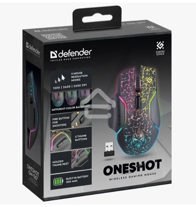 Мышь беспроводная Defender Oneshot GM-067 черный, 3200 dpi, радиоканал, USB, кнопки - 7
