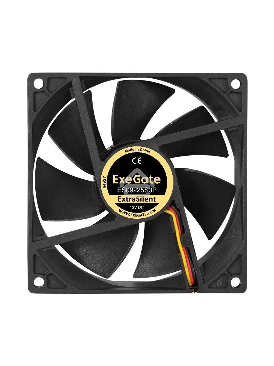 Вентилятор 12В DC ExeGate ExtraSilent ES09225S3P (92x92x25 мм, Sleeve bearing (подшипник скольжения), 3pin, 2000RPM, 25dBA)