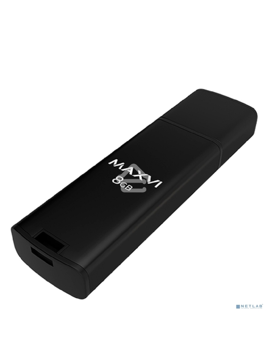 Флеш диск Maxvi MP2 8GB USB 2.0 black, монолит с колпачком, ABS пластик + металл