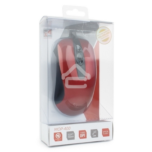 Мышь проводная Gembird MOP-400-R красный, 1000 dpi, USB, кнопки - 3
