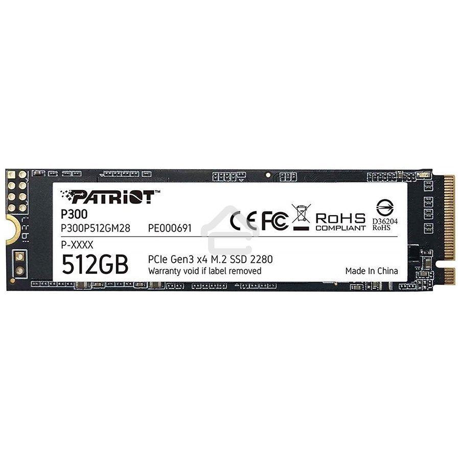 Накопитель SSD Patriot P300, 512Gb, PCIe 3.0 x4, M.2 2280, NVMe, R/W 1700/1200