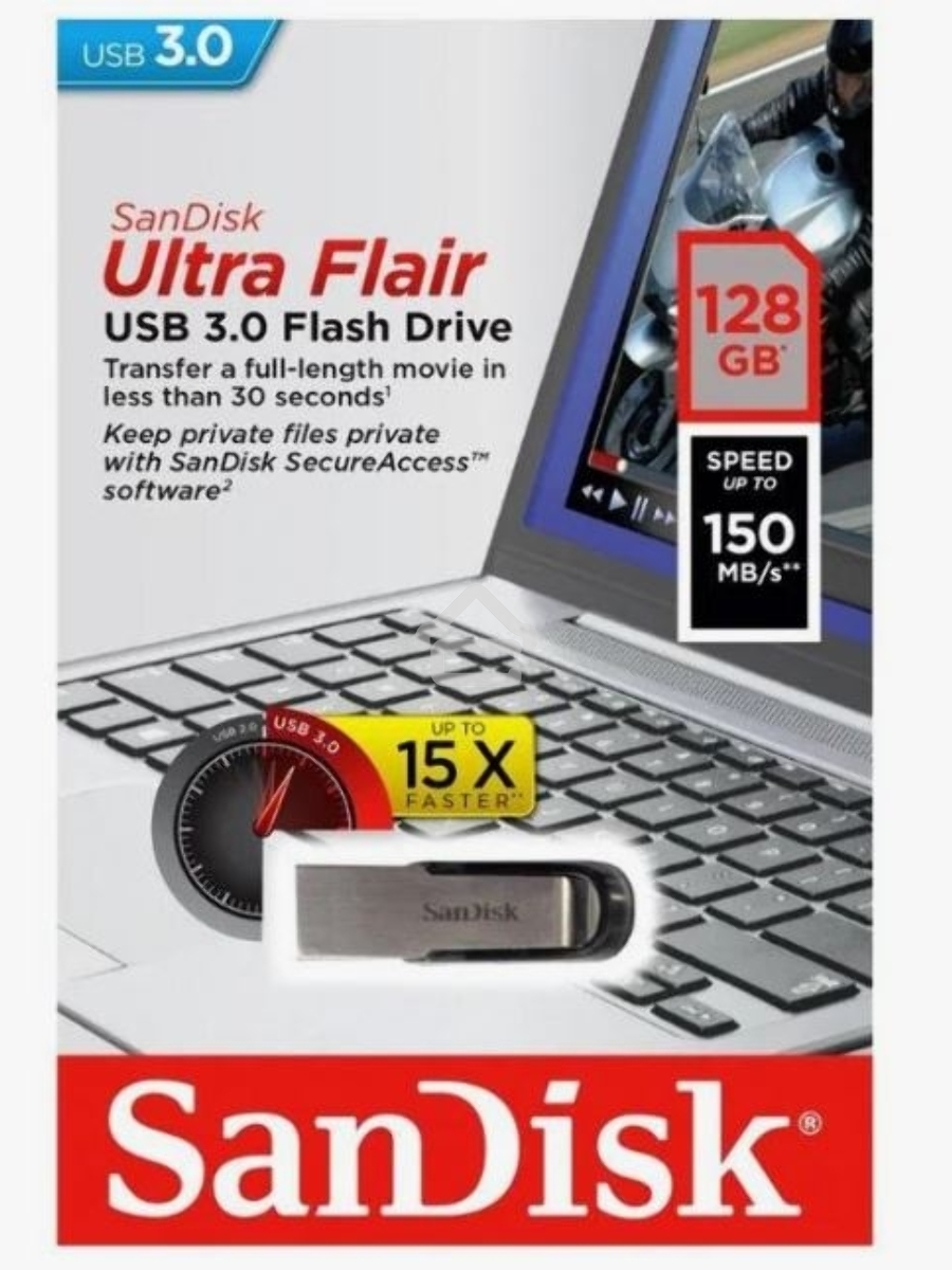 Флеш диск Sandisk 128Gb Cruzer Ultra Flair SDCZ73-128G-G46 USB3.0 серебристый/черный